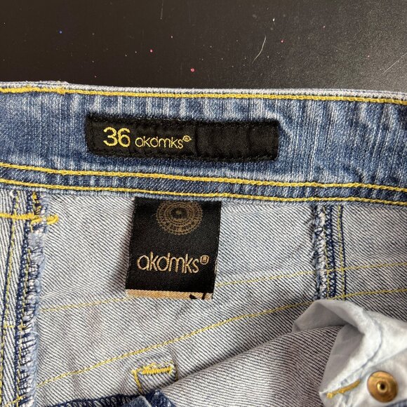 Akademiks Women's Y2K Distressed Bootcut Denim Jeans Yellow Stitching Size 36 - Picture 7 of 13